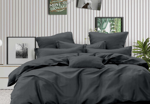 Наволочка Страйп-Сатин Темно-серая 140гр 100% хлопок